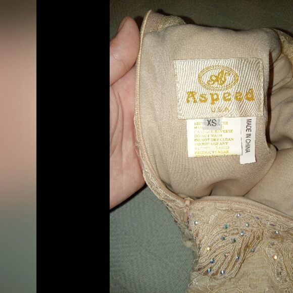 Aspeed Design Lace and Jewel / Rhinestone Champagne Formal Dress - Picture 12 of 16